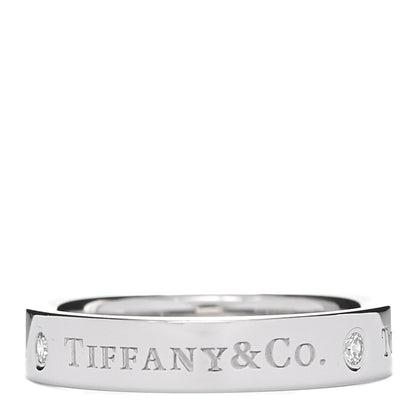 Tiffany Platinum Diamond Logo Band Ring 51 5.75 3 of 4
