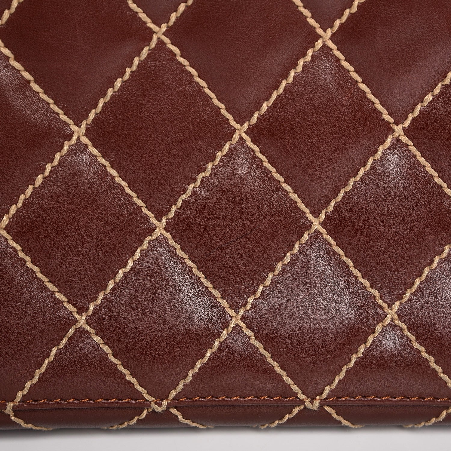 Chanel Calfskin Contrast Stitch Surpique Bowler Brown 14 of 14