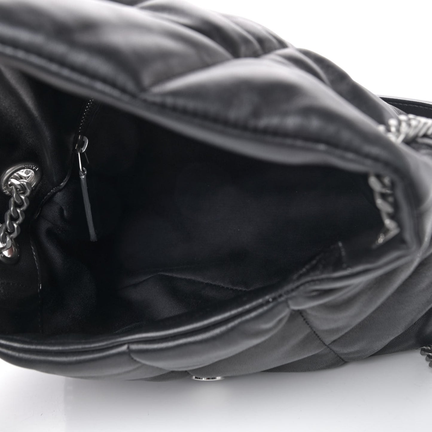 Lambskin Quilted Small Loulou Puffer Monogram Chain Satchel Black