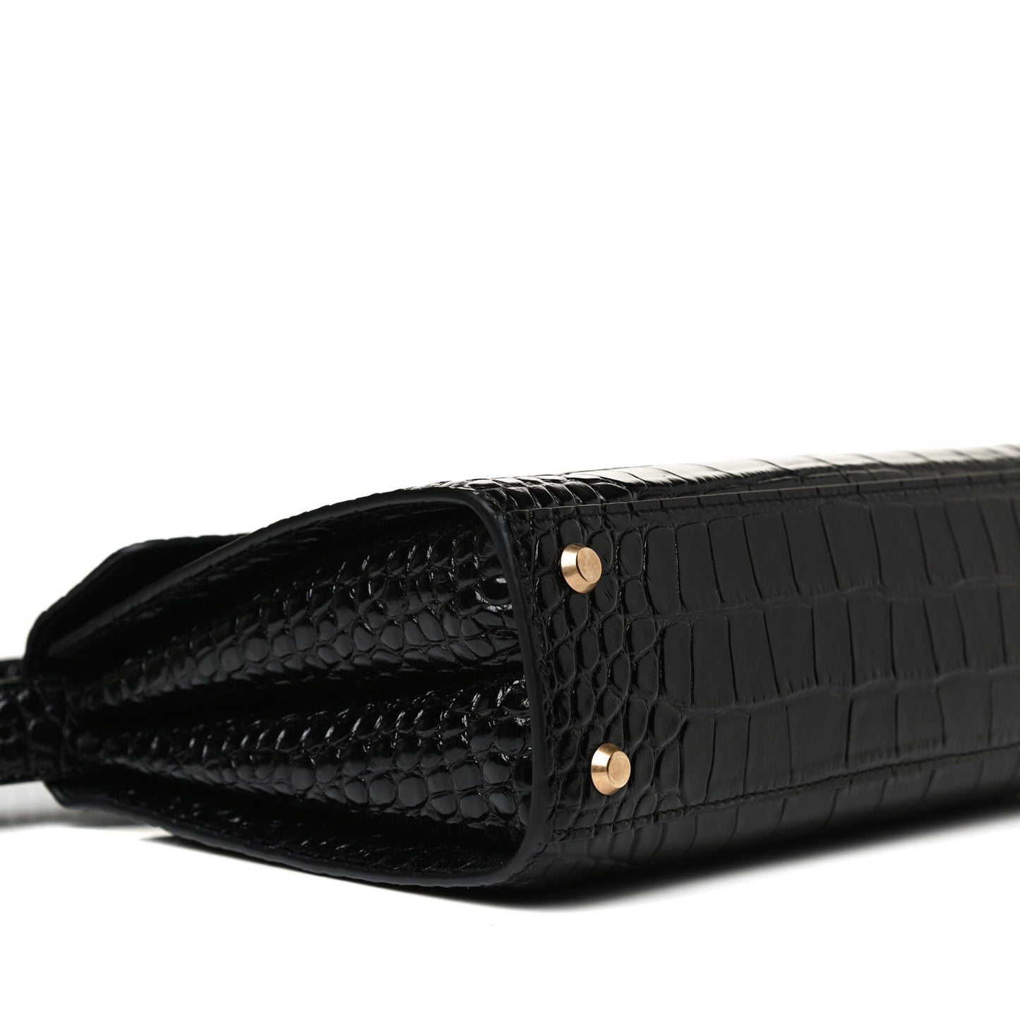 Shiny Calfskin Crocodile Embossed Medium Ghost Shoulder Bag Black