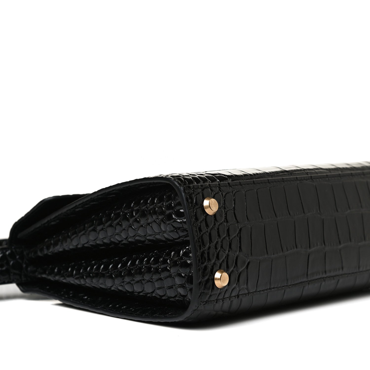 Balenciaga Shiny Calfskin Crocodile Embossed Medium Ghost Shoulder Bag Black 10 of 15
