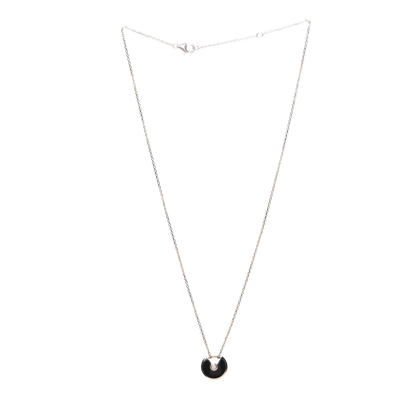 18K Pink Gold Diamond Black Onyx XS Amulette de Cartier Pendant Necklace
