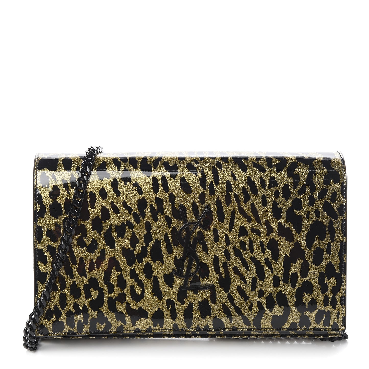 Patent Leopard Print Monogram Chain Wallet Leopard Black Gold
