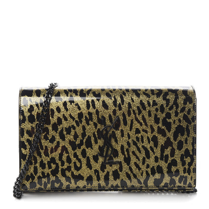Saint Laurent Patent Leopard Print Monogram Chain Wallet Leopard Black Gold 1 of 9