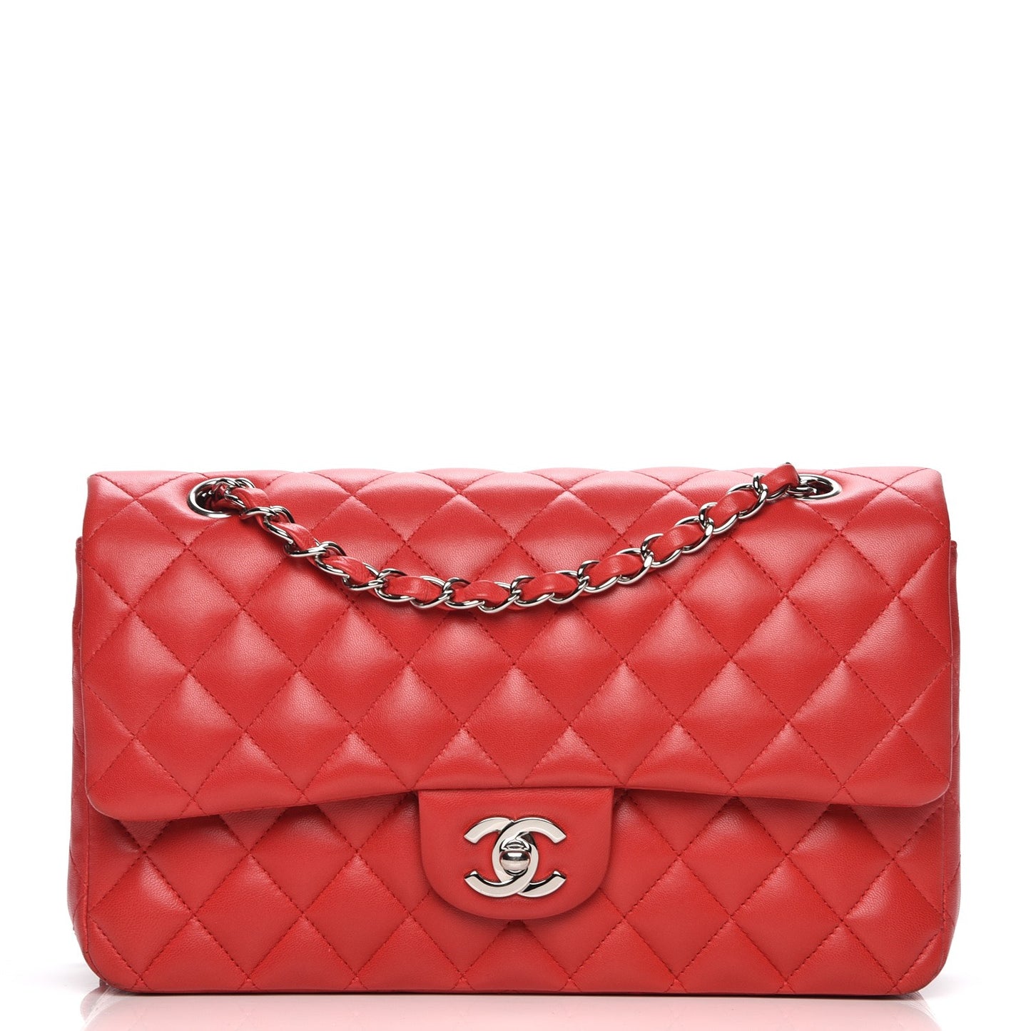 Lambskin Quilted Medium Double Flap Red