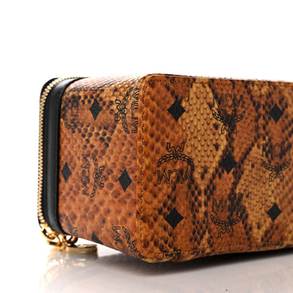 MCM Visetos Calfskin Snakeskin Embossed Vanity Case Cognac 5 of 8