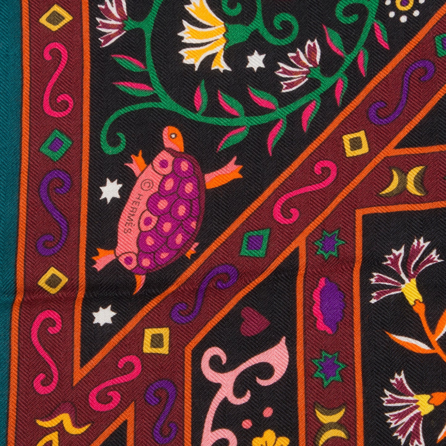 Cashmere Silk Peuple Du Vent Shawl 140 Black Corail Prune