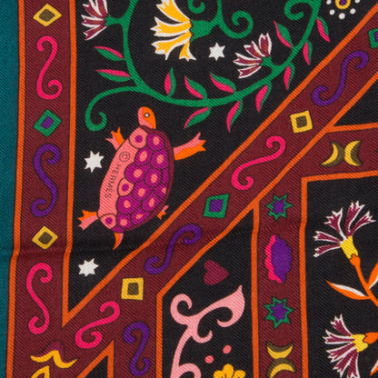 Hermes Cashmere Silk Peuple Du Vent Shawl 140 Black Corail Prune 4 of 6