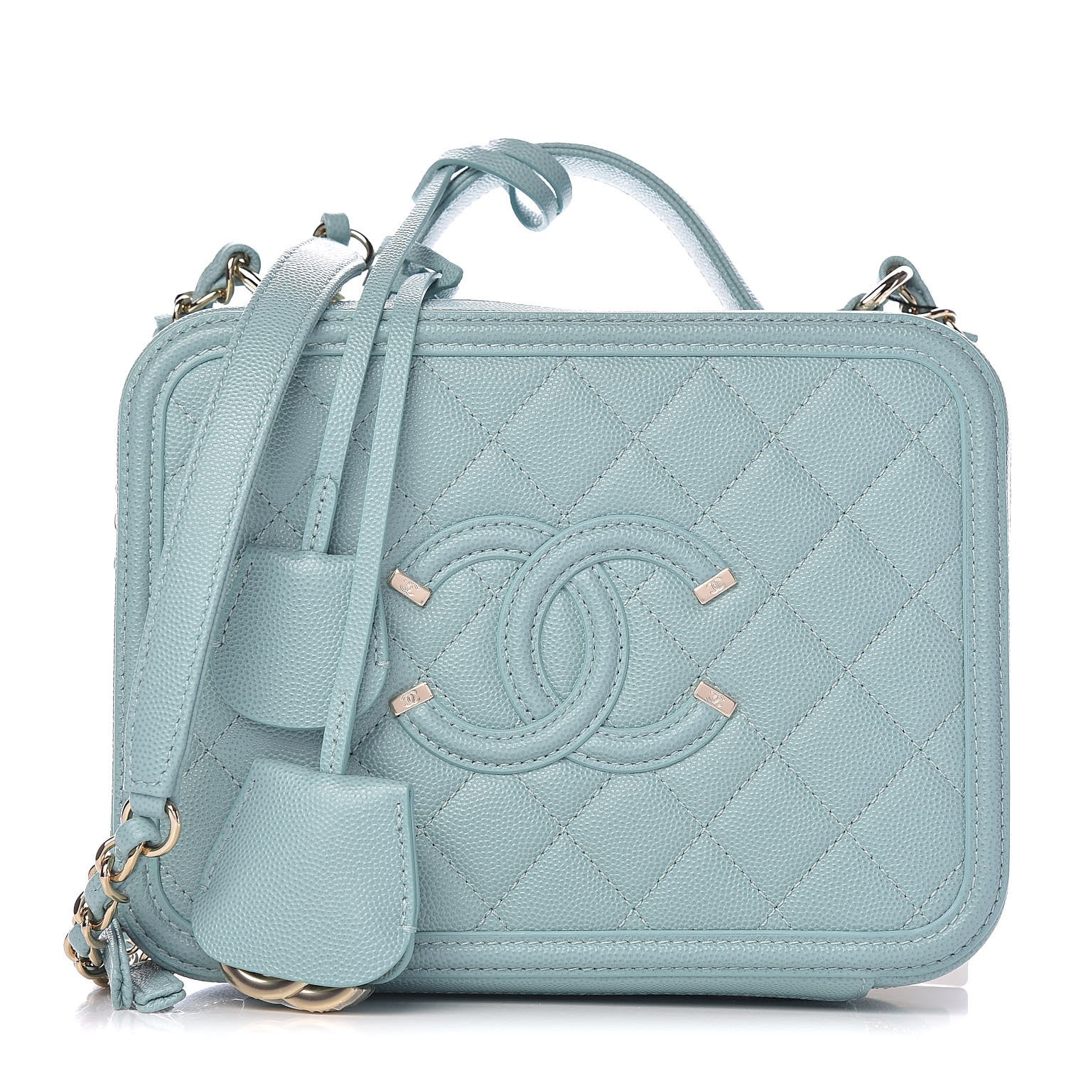 Chanel Caviar Quilted Medium CC Filigree Vanity Case Light Blue 1 of 10