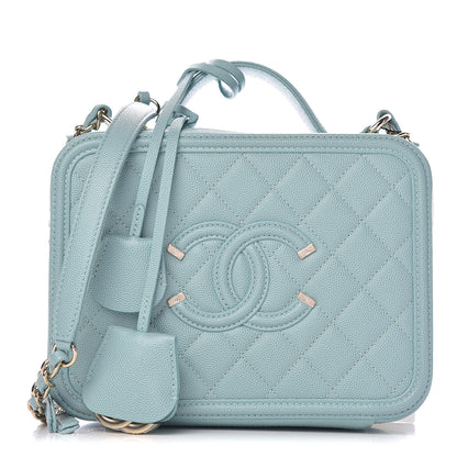 Chanel Caviar Quilted Medium CC Filigree Vanity Case Light Blue 1 of 10