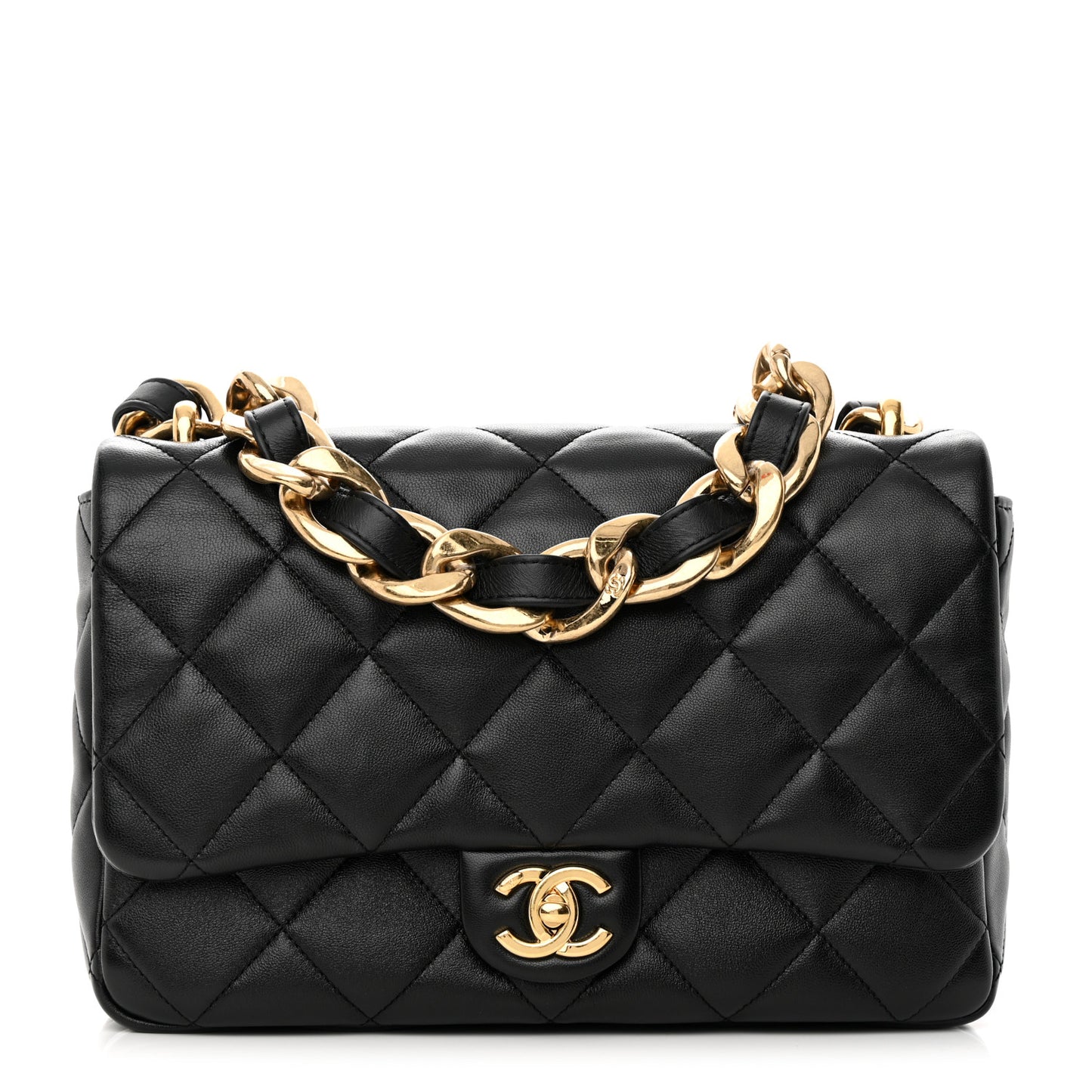 Lambskin Quilted Large CC Funky Town Flap Black