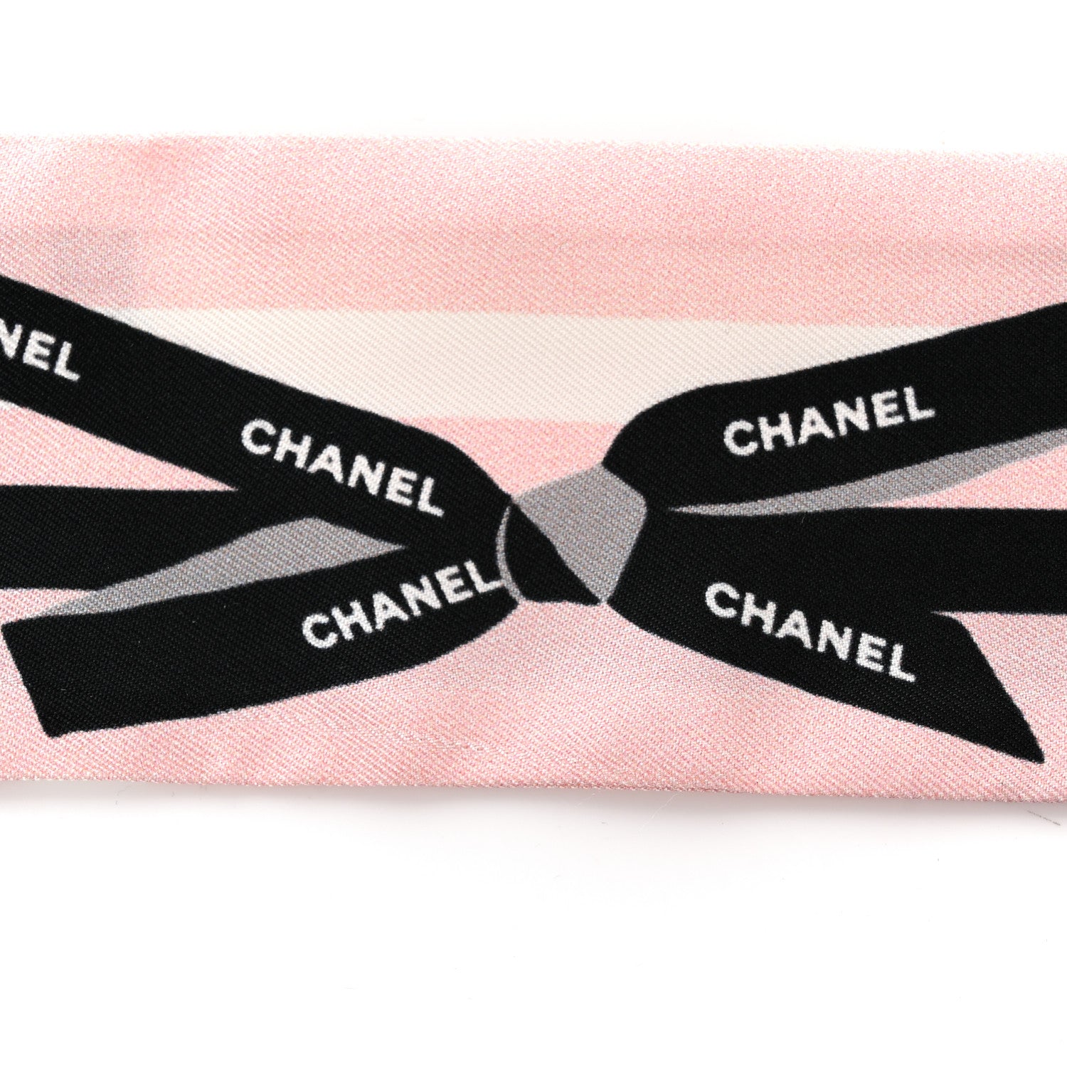 Chanel Silk Bow CC Slim Bandeau Scarf Light Pink Black 3 of 5