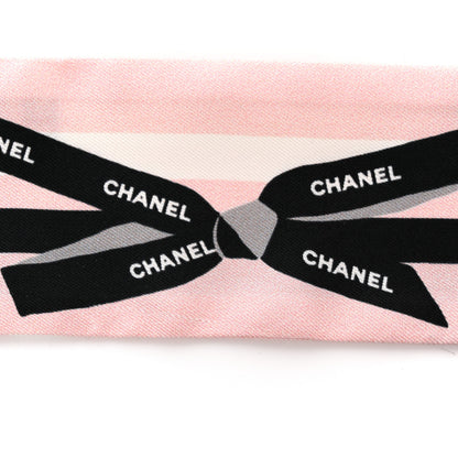 Chanel Silk Bow CC Slim Bandeau Scarf Light Pink Black 3 of 5
