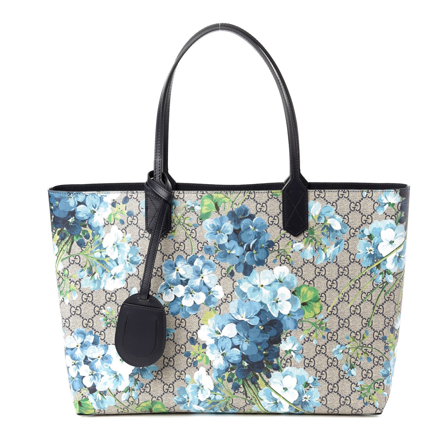 GG Supreme Monogram Blooms Medium Reversible Tote Beige Blue Navy