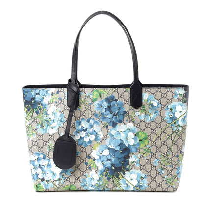 Gucci GG Supreme Monogram Blooms Medium Reversible Tote Beige Blue Navy 1 of 16