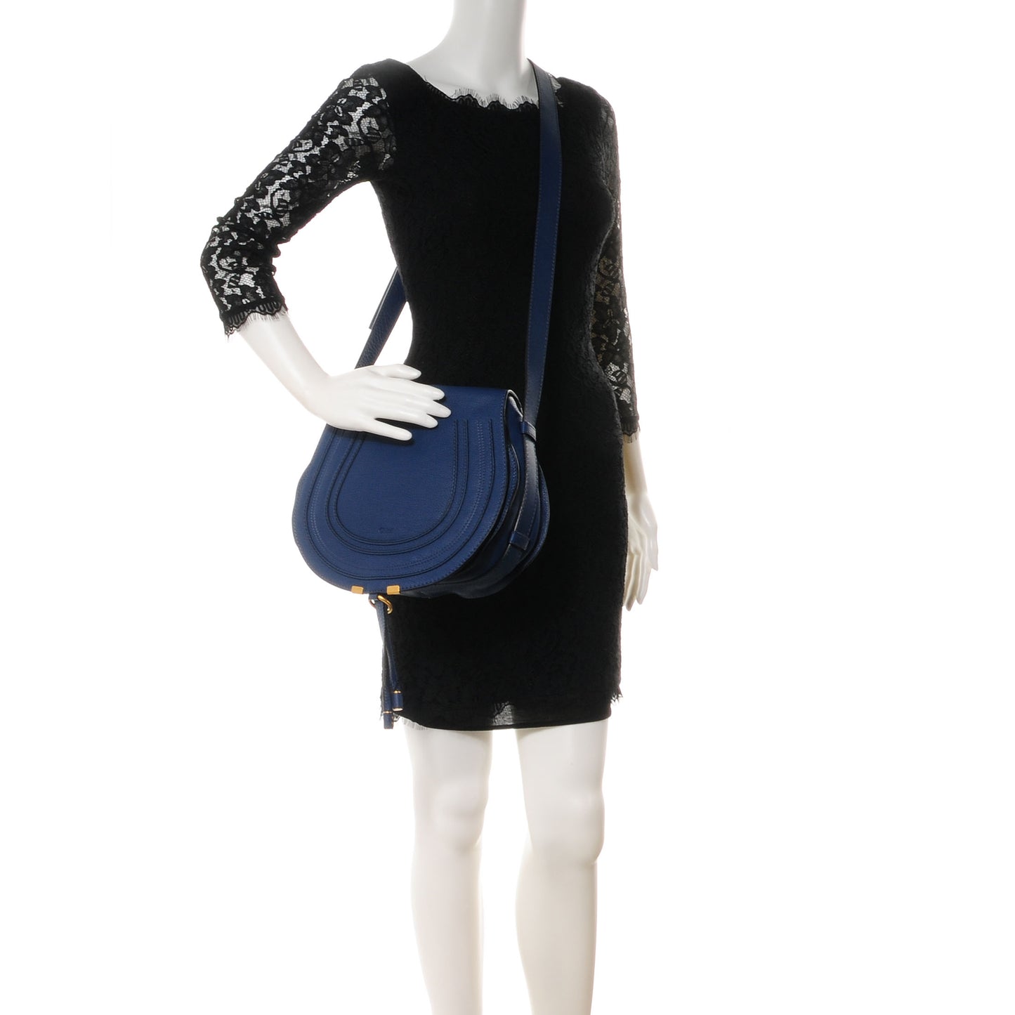 Calfskin Medium Marcie Round Crossbody Bag Royal Navy