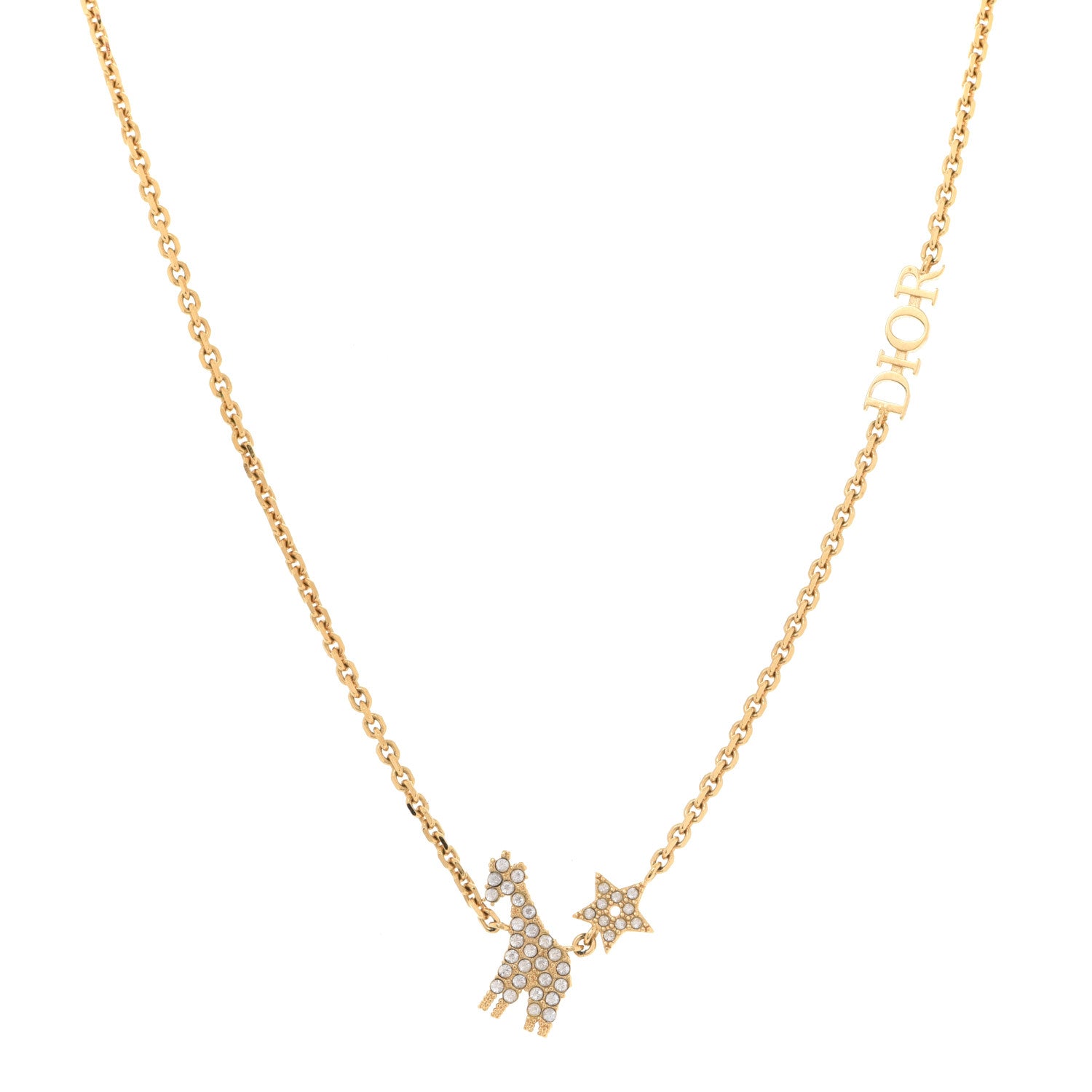 Christian Dior Crystal Diorable Giraffe Logo Necklace Gold 1 of 8