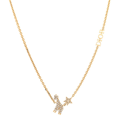 Christian Dior Crystal Diorable Giraffe Logo Necklace Gold 1 of 8