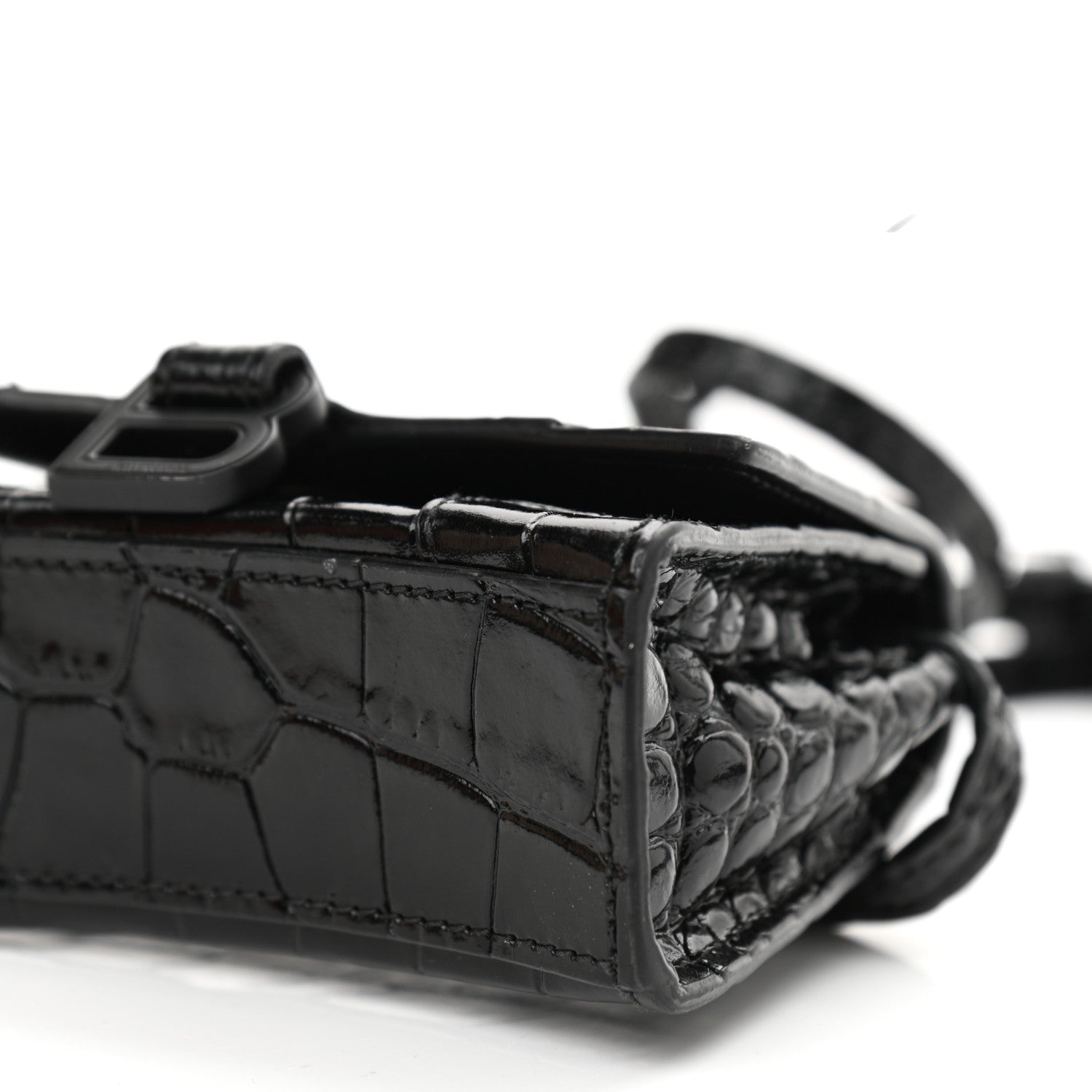 Balenciaga Shiny Calfskin Monochrome Crocodile Embossed Hourglass Top Handle Bag Mini Black 9 of 13