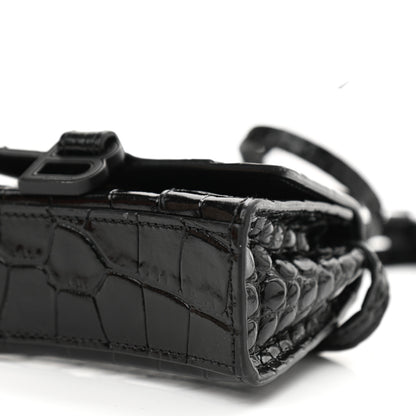 Balenciaga Shiny Calfskin Monochrome Crocodile Embossed Hourglass Top Handle Bag Mini Black 9 of 13