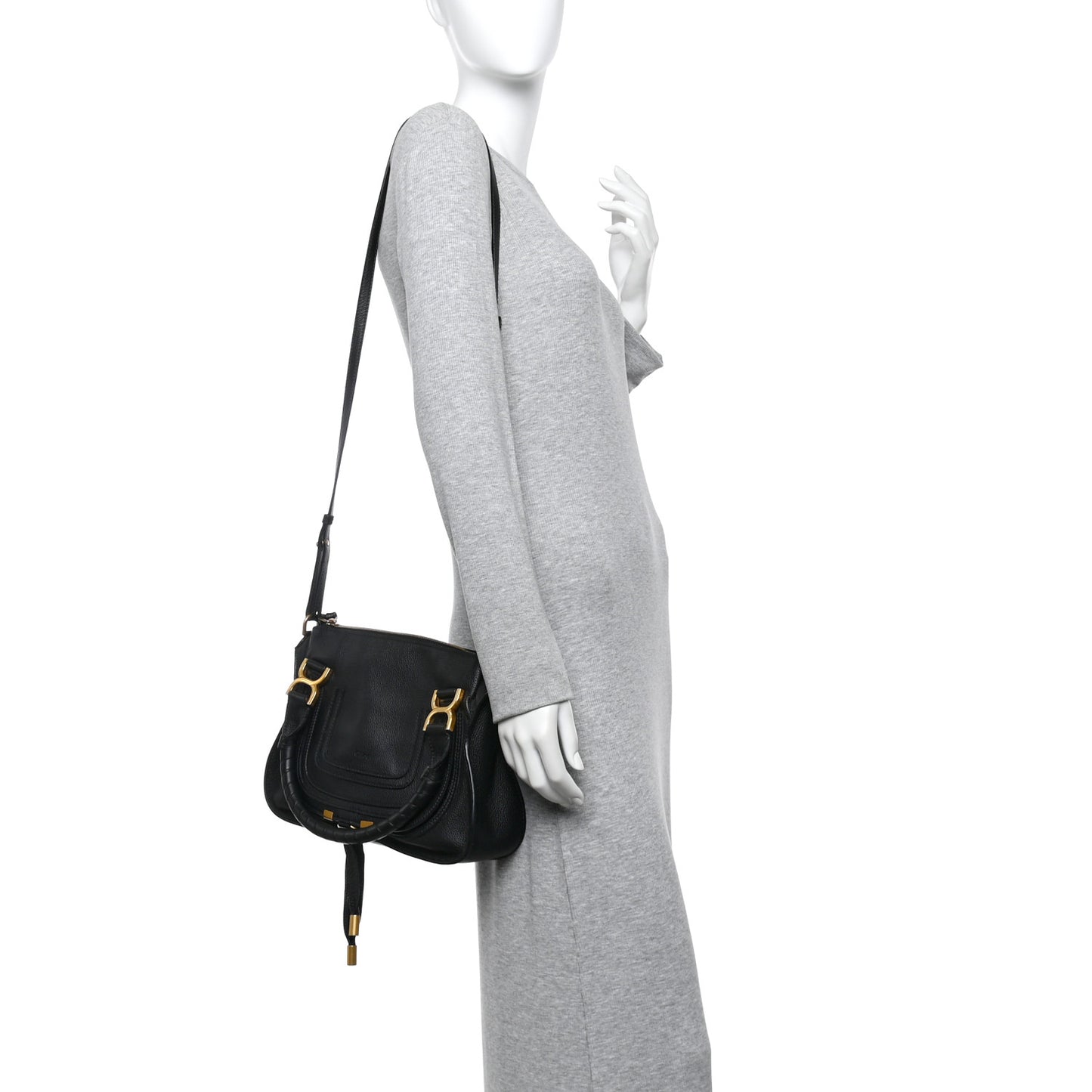 Calfskin Small Marcie Satchel Black