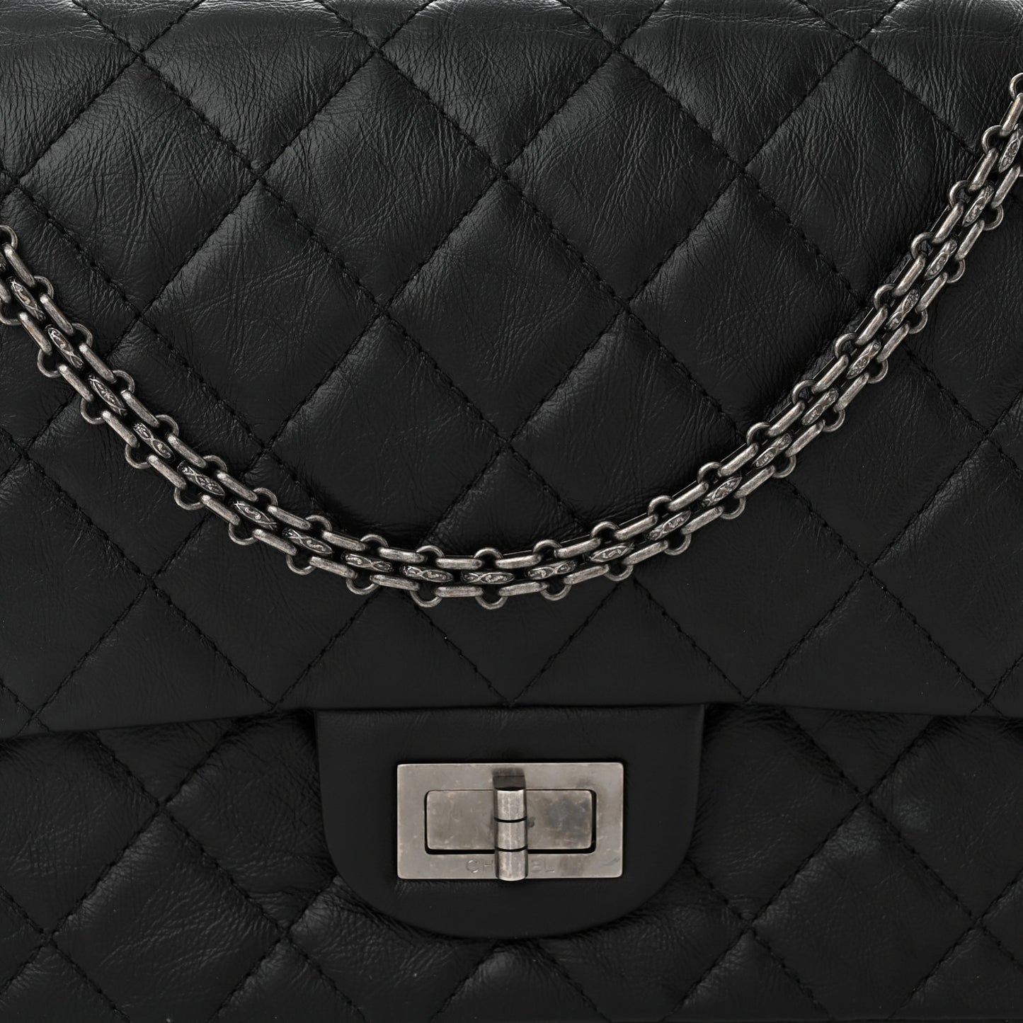Aged Calfskin Quilted 2.55 Reissue 227 Flap Black