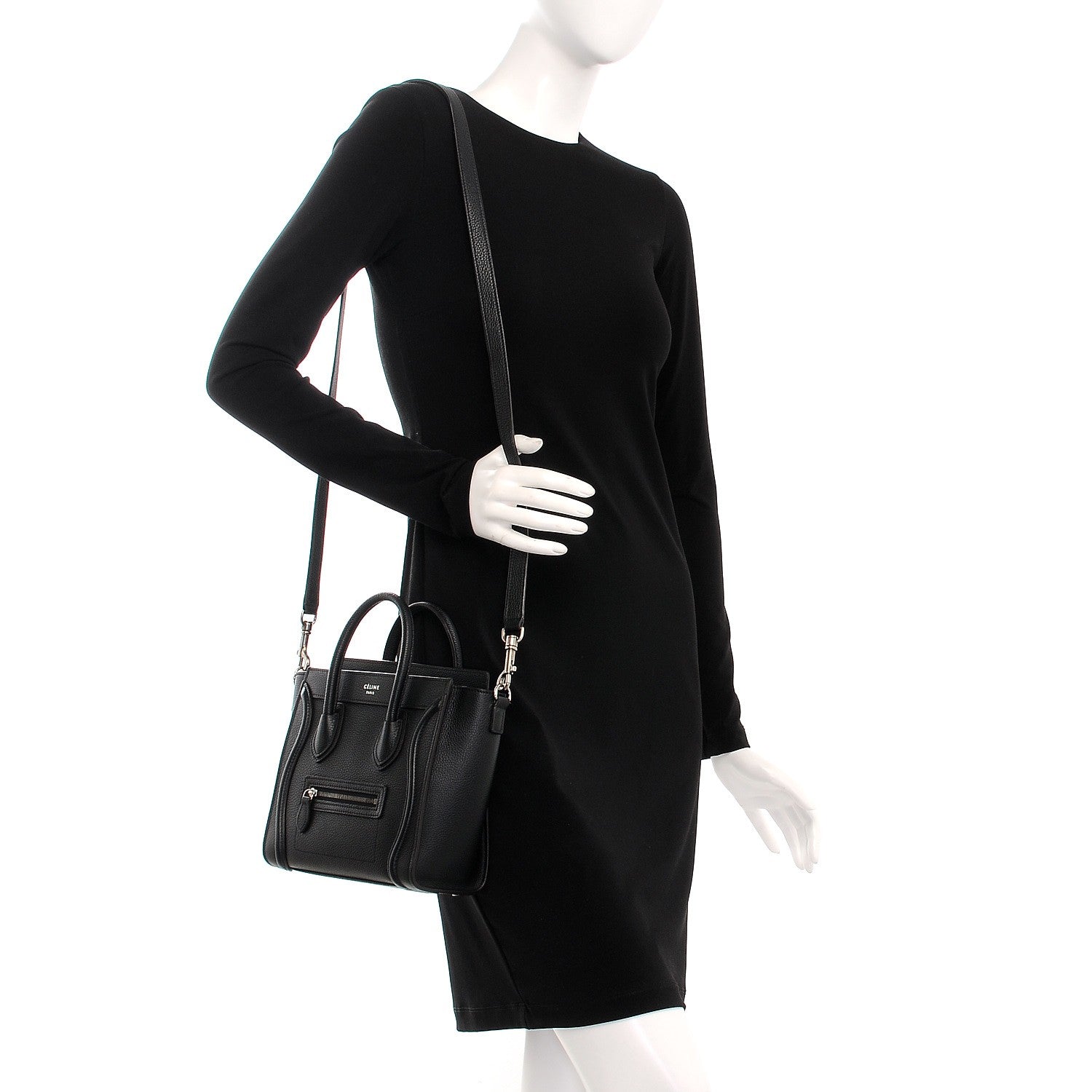 Celine Drummed Calfskin Nano Luggage Black 2 of 8