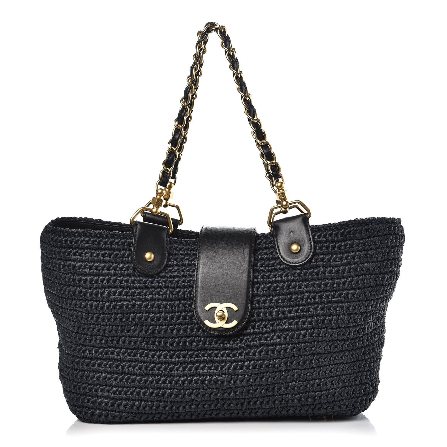 Straw Raffia Tote Black