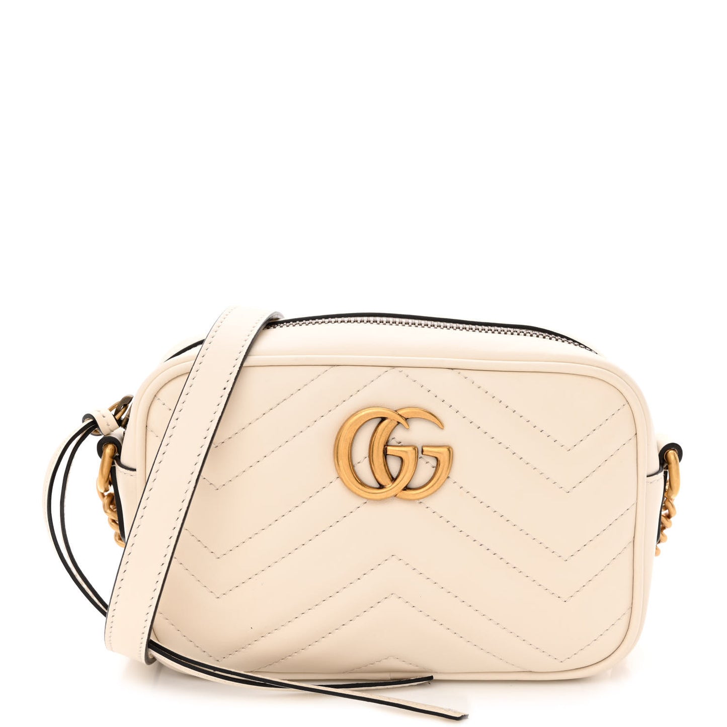 Calfskin Matelasse Mini GG Marmont Chain Shoulder Bag White