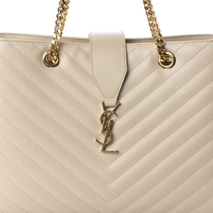 Saint Laurent Grain De Poudre Matelasse Chevron Monogram Shopping Bag Nude Powder 6 of 8