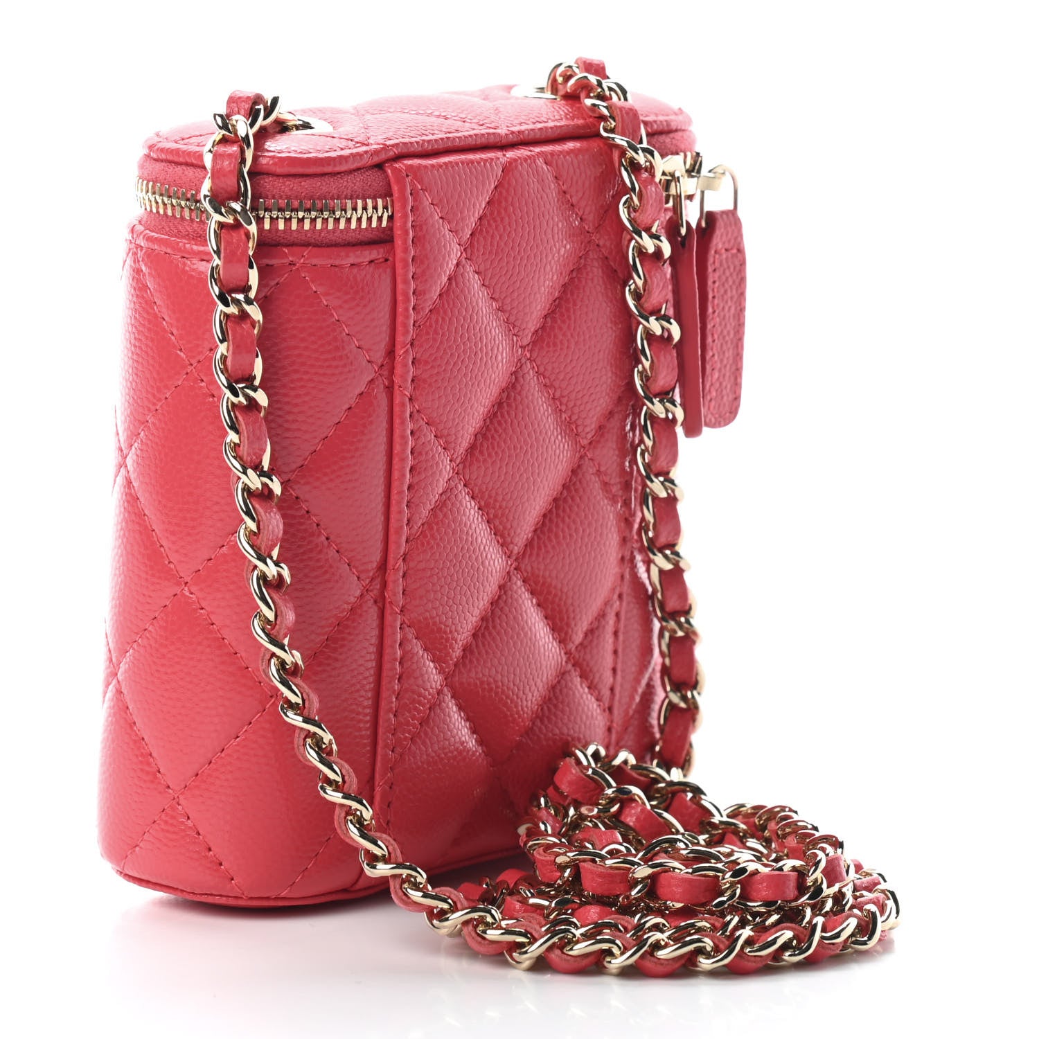Chanel Caviar Quilted Small Vertical Coco Beauty Vanity Case With Chain Red 3 of 9