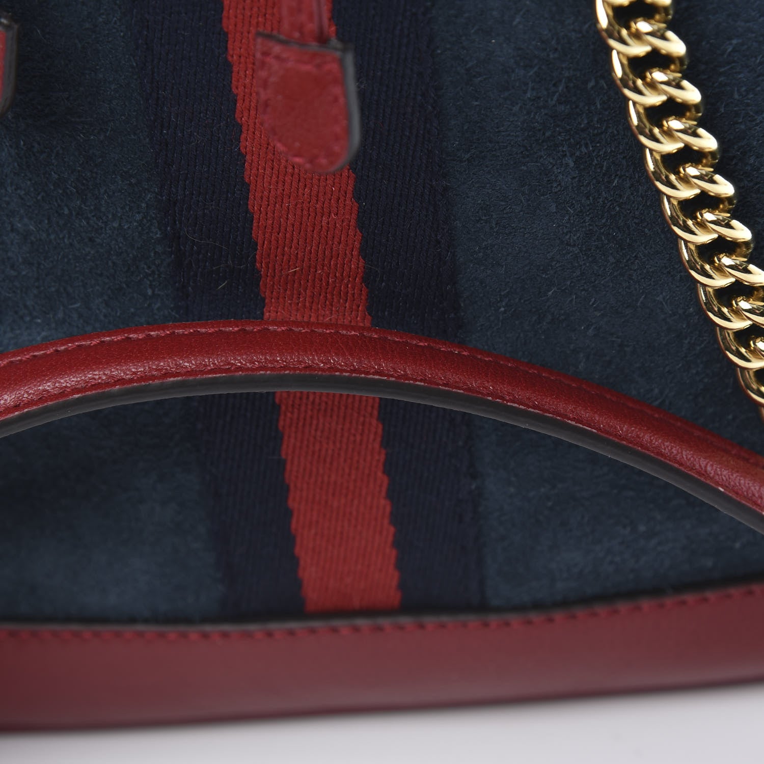 Gucci Suede Calfskin Web Medium Rajah Bucket Bag New Blue Romantic Cherry 11 of 11