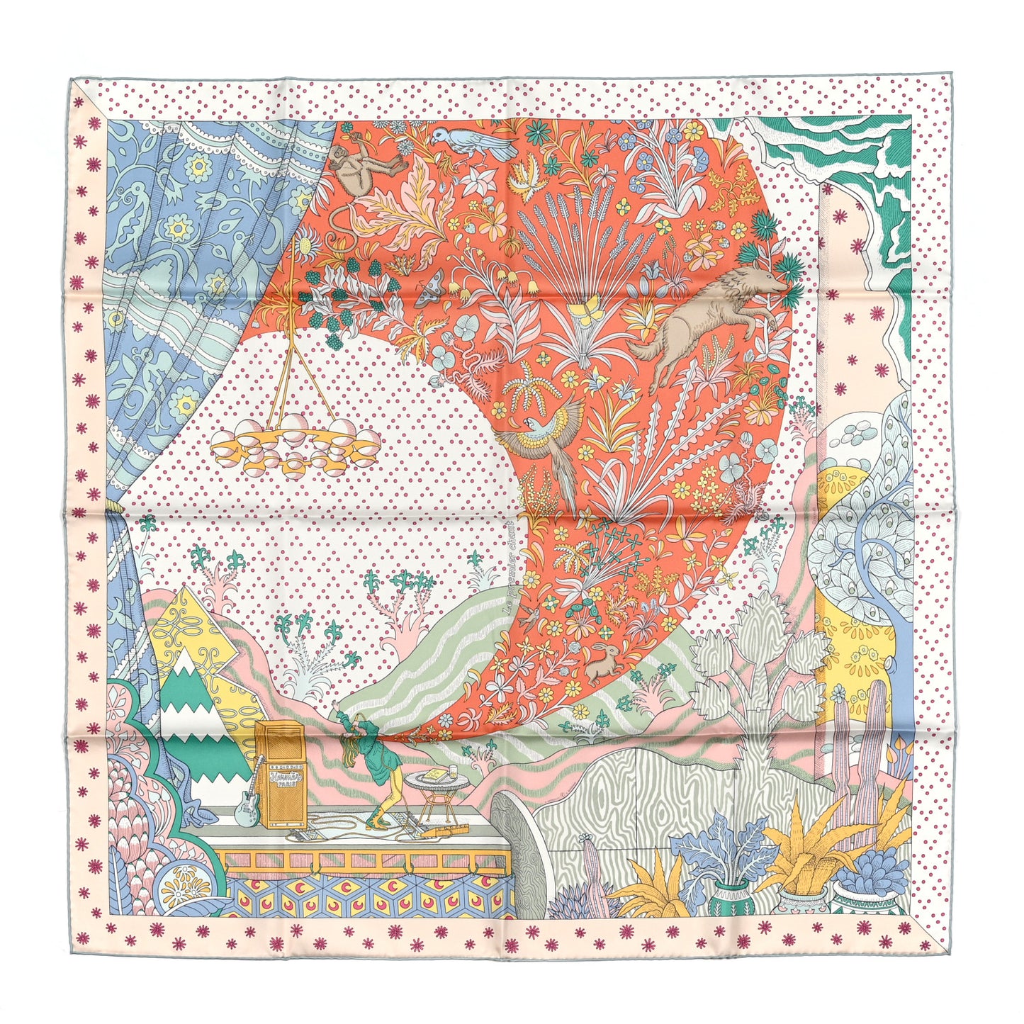 Silk Le Premier Chant Scarf 90 Abricot Ciel Vert