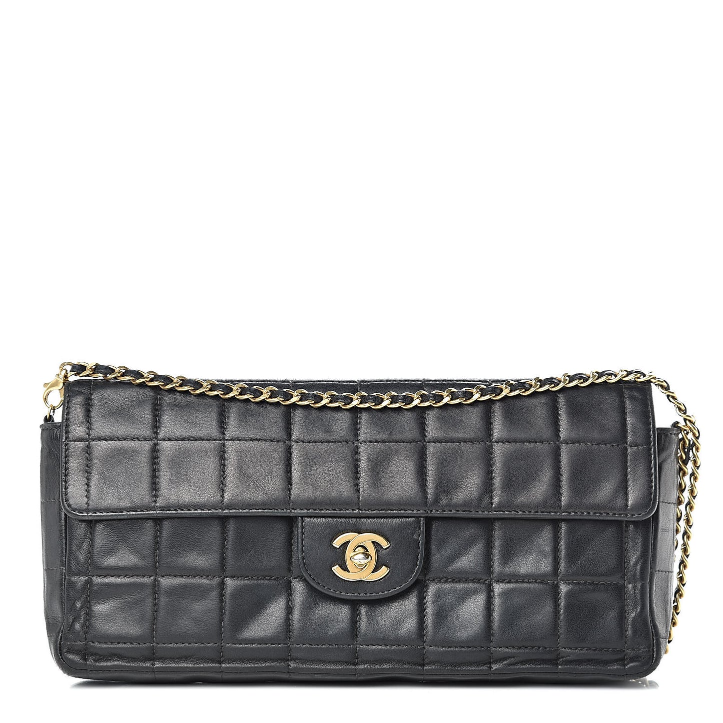 Lambskin East West Chocolate Bar Flap Black