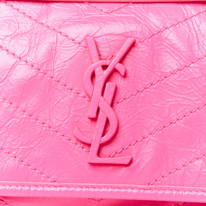 Saint Laurent Crinkled Calfskin Matelasse Monogram Medium Niki Chain Satchel Rose Glow 9 of 11