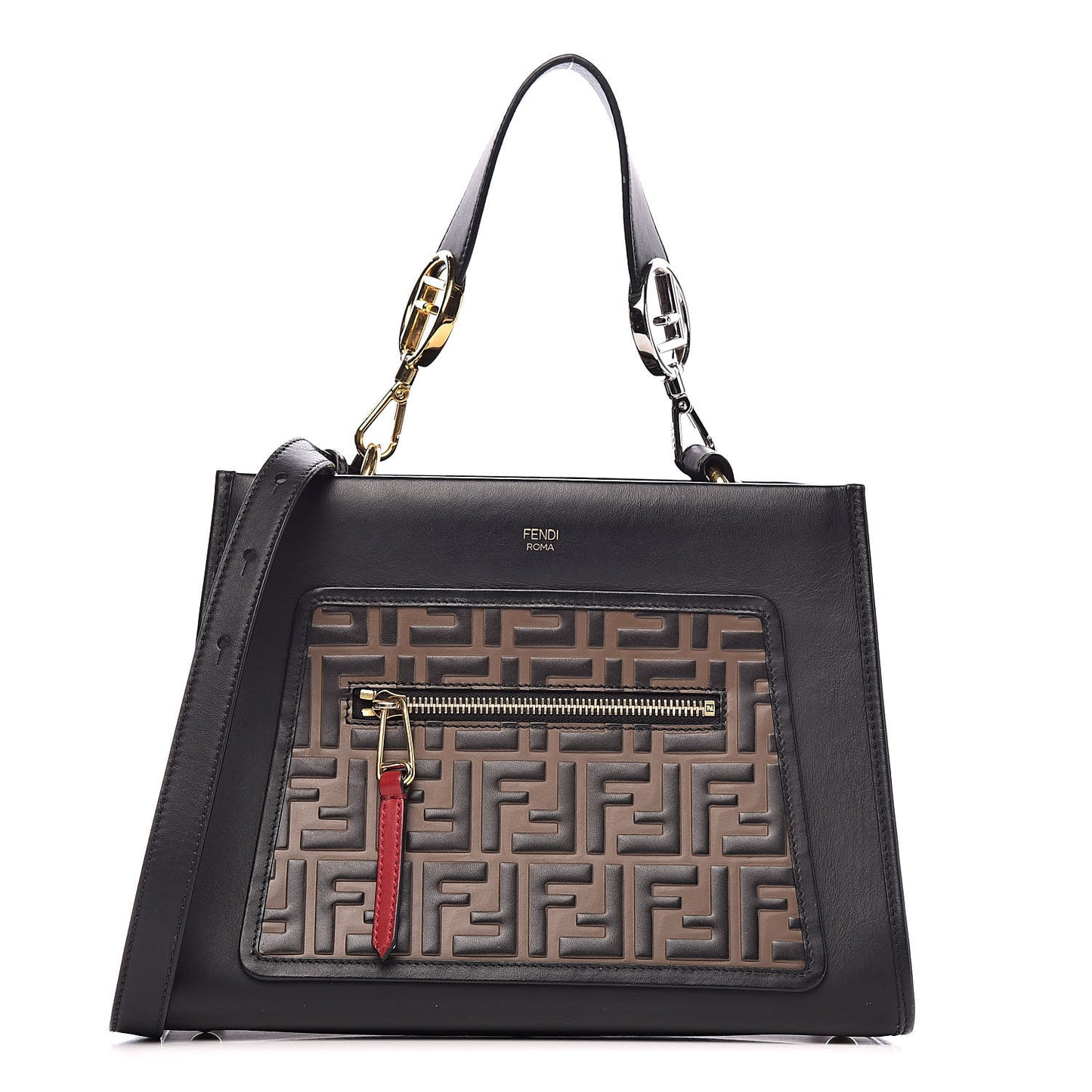 Vitello Century F is Fendi FF 1974 Embossed Small Runaway Satchel Black Maya