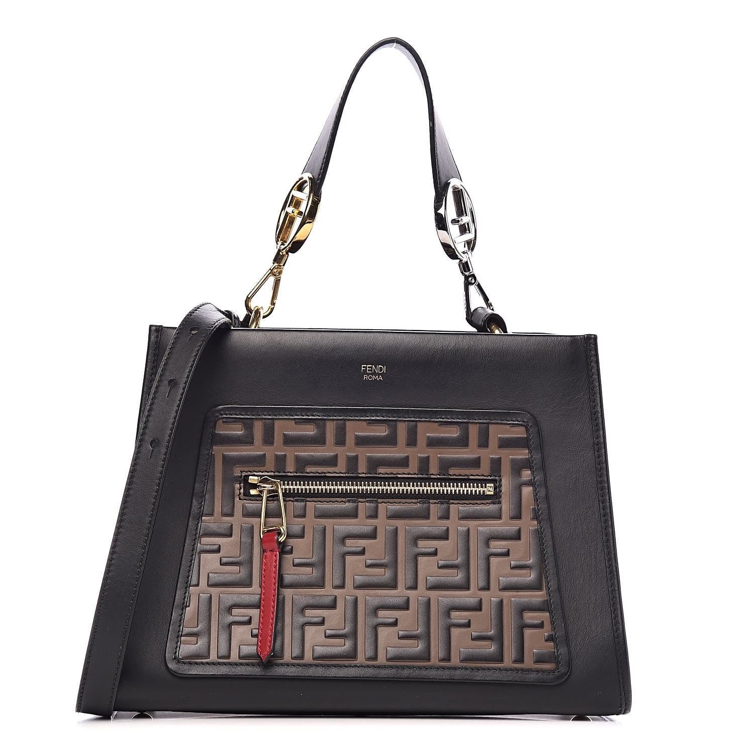 Fendi Vitello Century F is Fendi FF 1974 Embossed Small Runaway Satchel Black Maya 1 of 16
