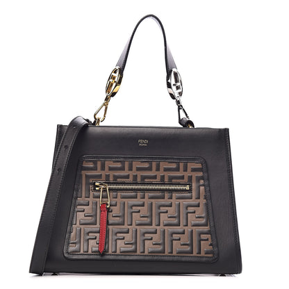 Fendi Vitello Century F is Fendi FF 1974 Embossed Small Runaway Satchel Black Maya 1 of 16