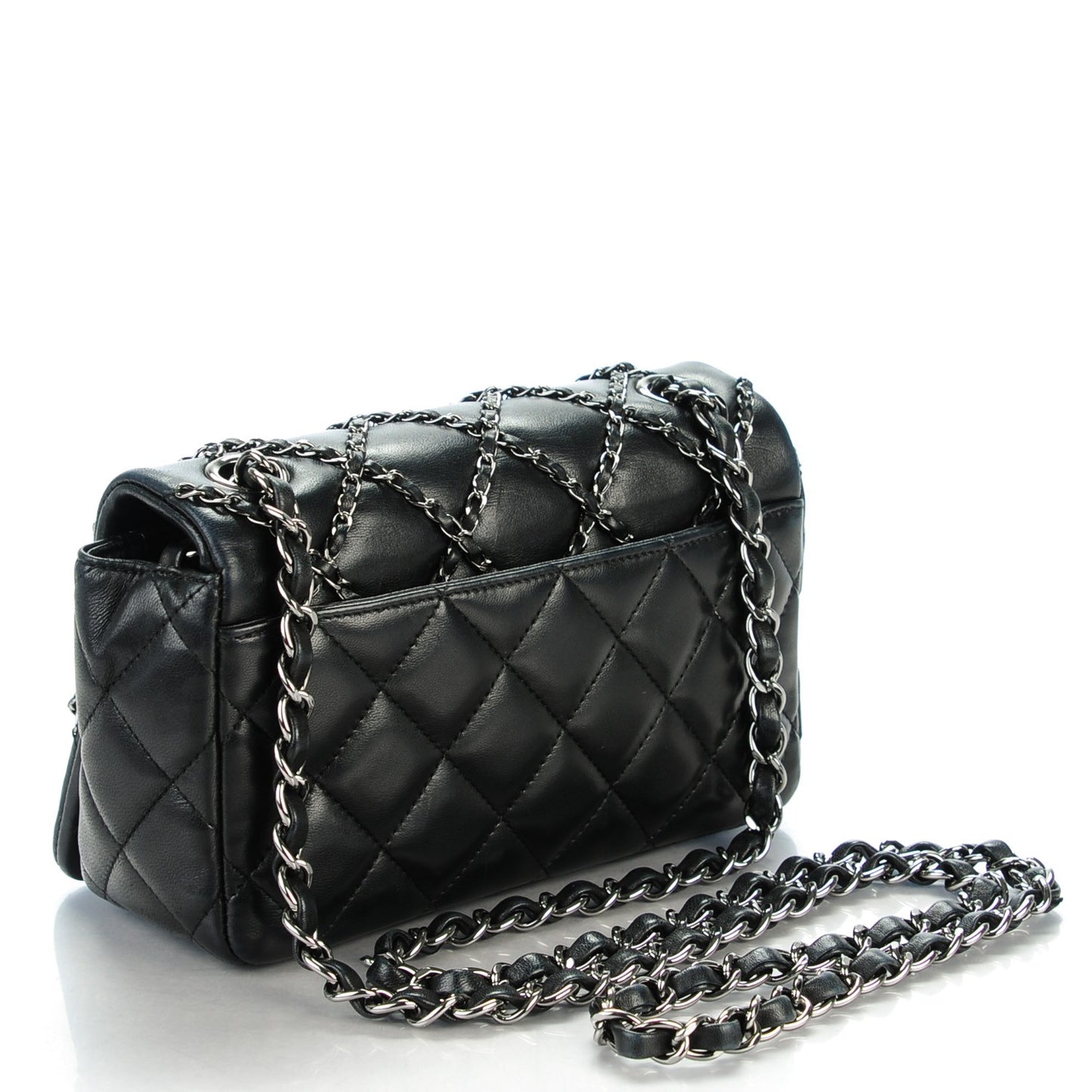 Lambskin Small Quilting Enchained Flap Black