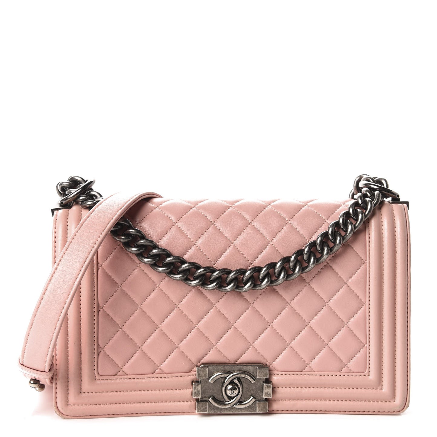 Lambskin Quilted Medium Boy Flap Light Pink