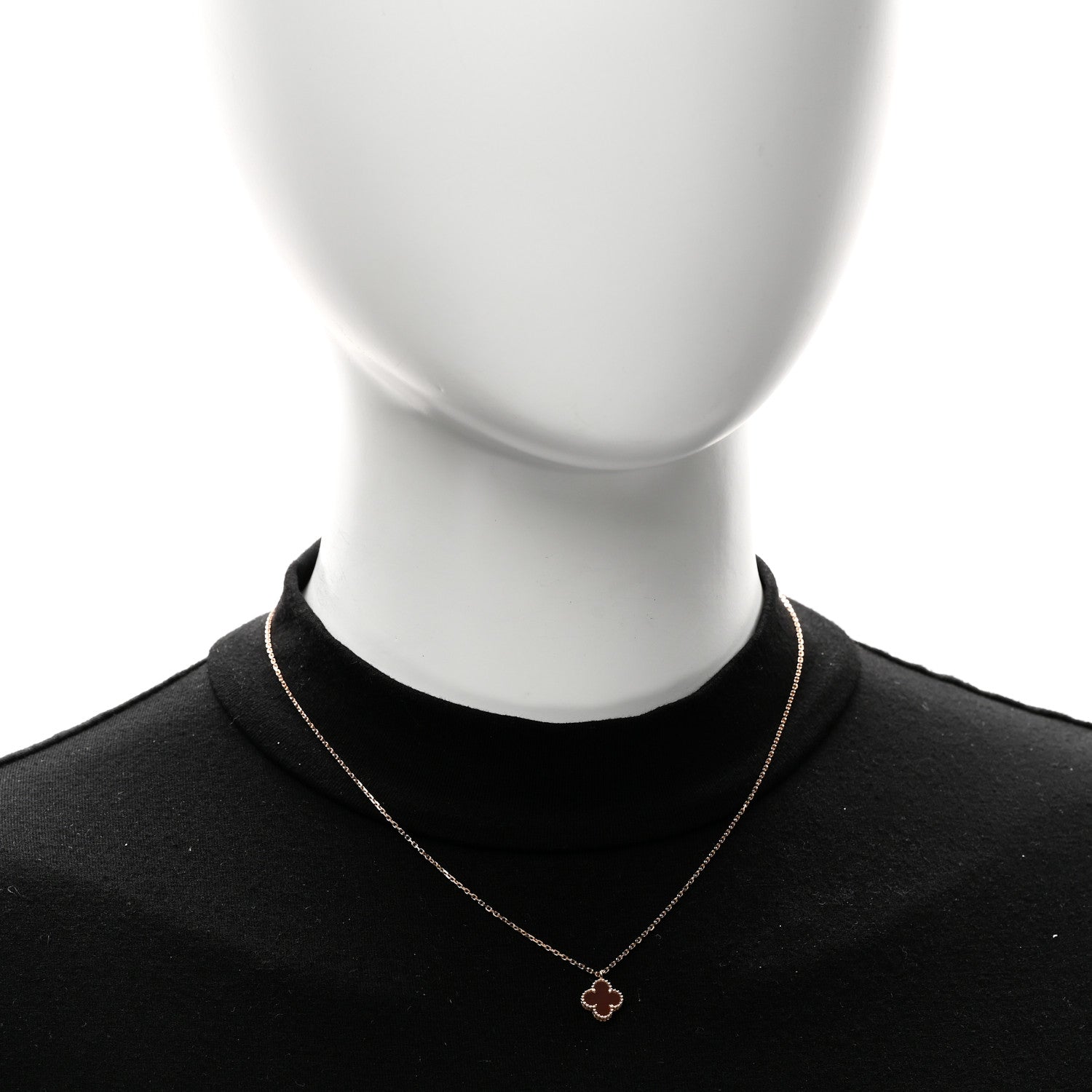 Van Cleef & Arpels 18K Rose Gold Carnelian Sweet Alhambra Pendant Necklace 2 of 6