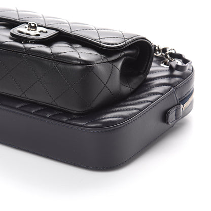 Chanel Calfskin Chevron Quilted Double Camera Bag With Flap Black 9 of 9