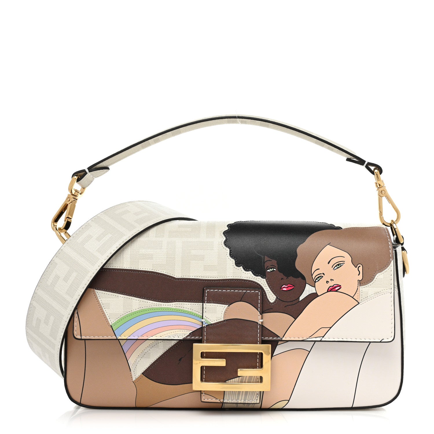 Fendi Glazed Fabric FF Bikini Girls Inlay Baguette Bianco Perla Multicolor 1 of 7