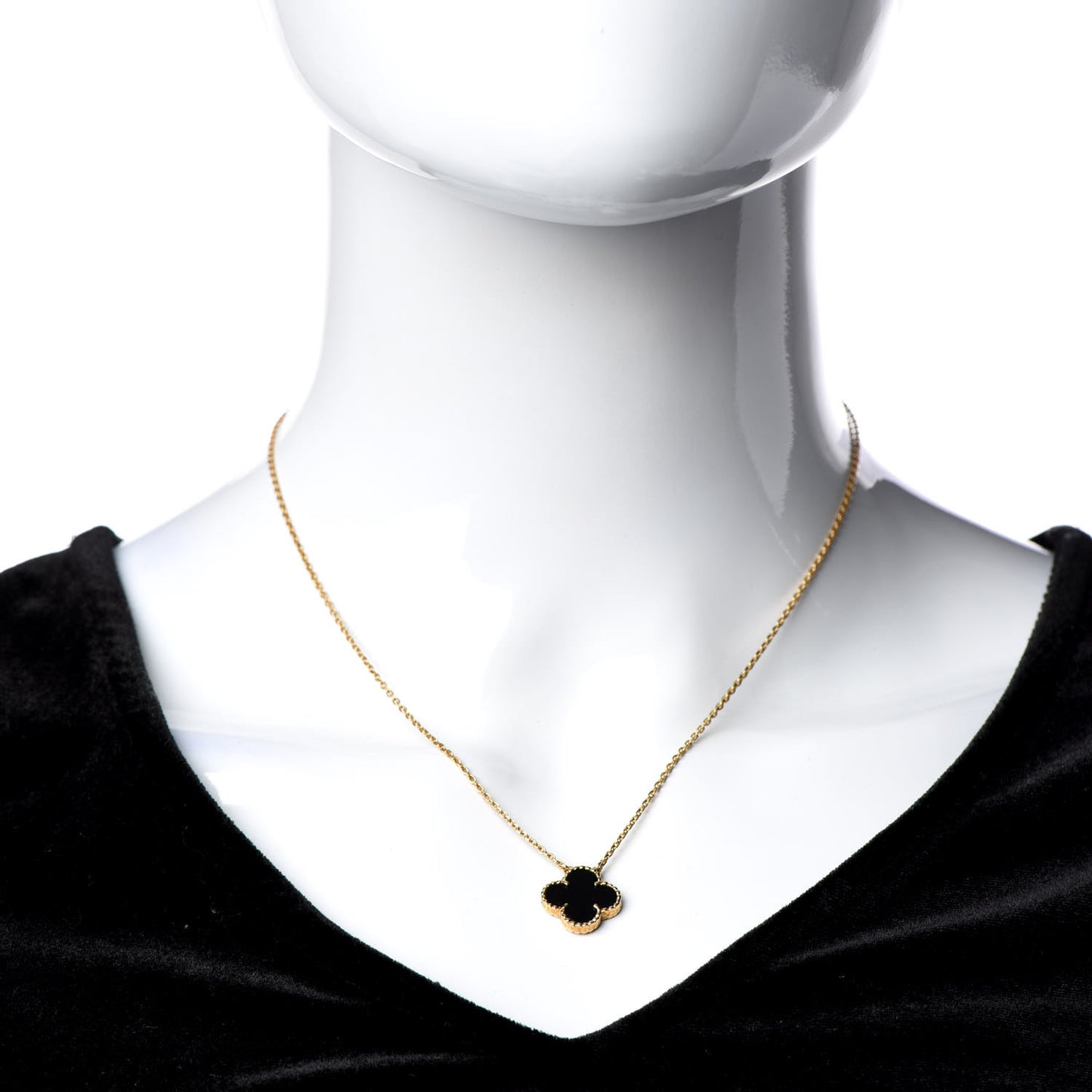 18K Yellow Gold Black Onyx Vintage Alhambra Pendant Necklace