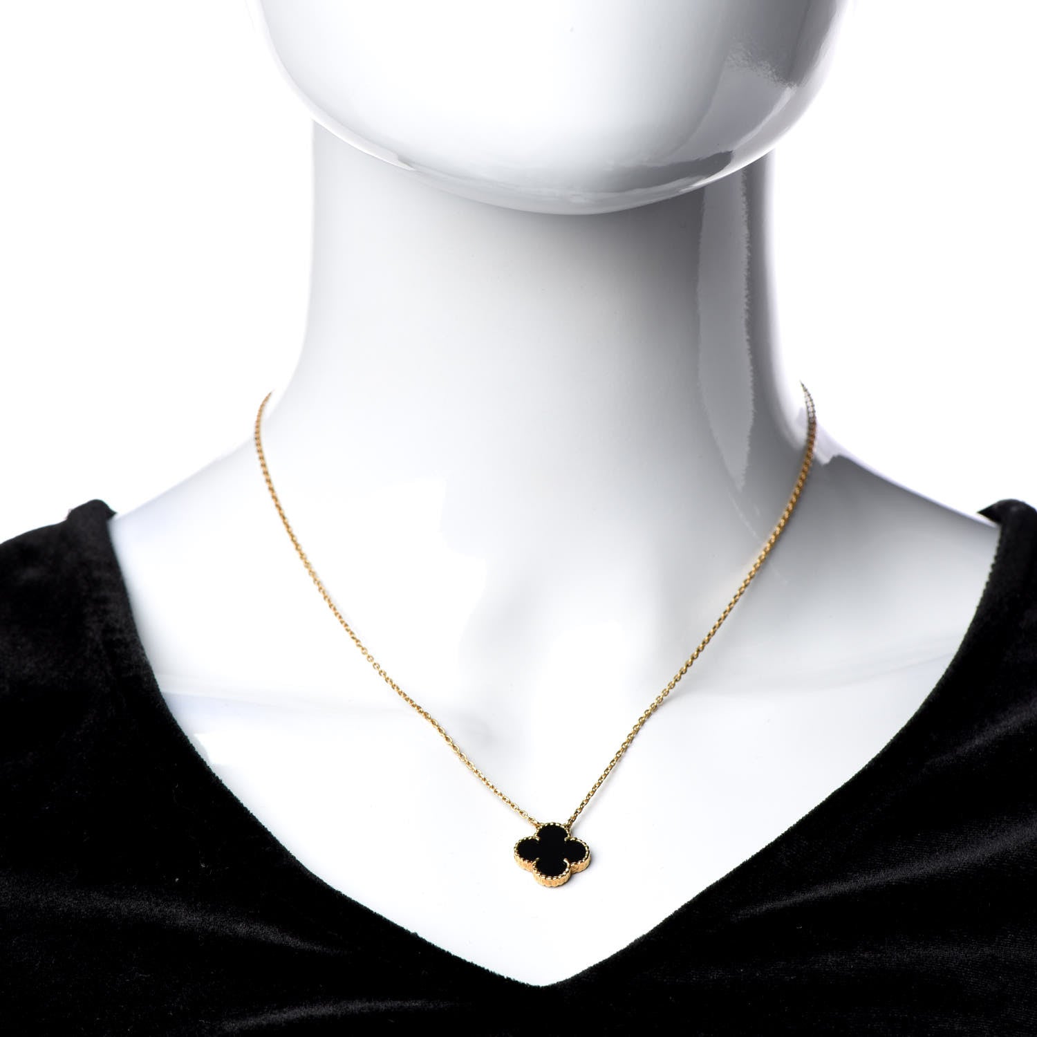 Van Cleef & Arpels 18K Yellow Gold Black Onyx Vintage Alhambra Pendant Necklace 2 of 4