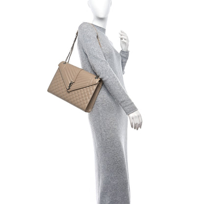 Saint Laurent Grain De Poudre Textured Mixed Matelasse Triquilt Large Monogram Satchel Natural Tan 2 of 8