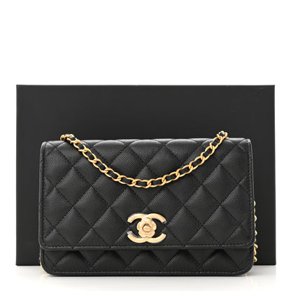 Chanel Caviar Quilted Camellia Wallet On Chain WOC Black 12 of 12