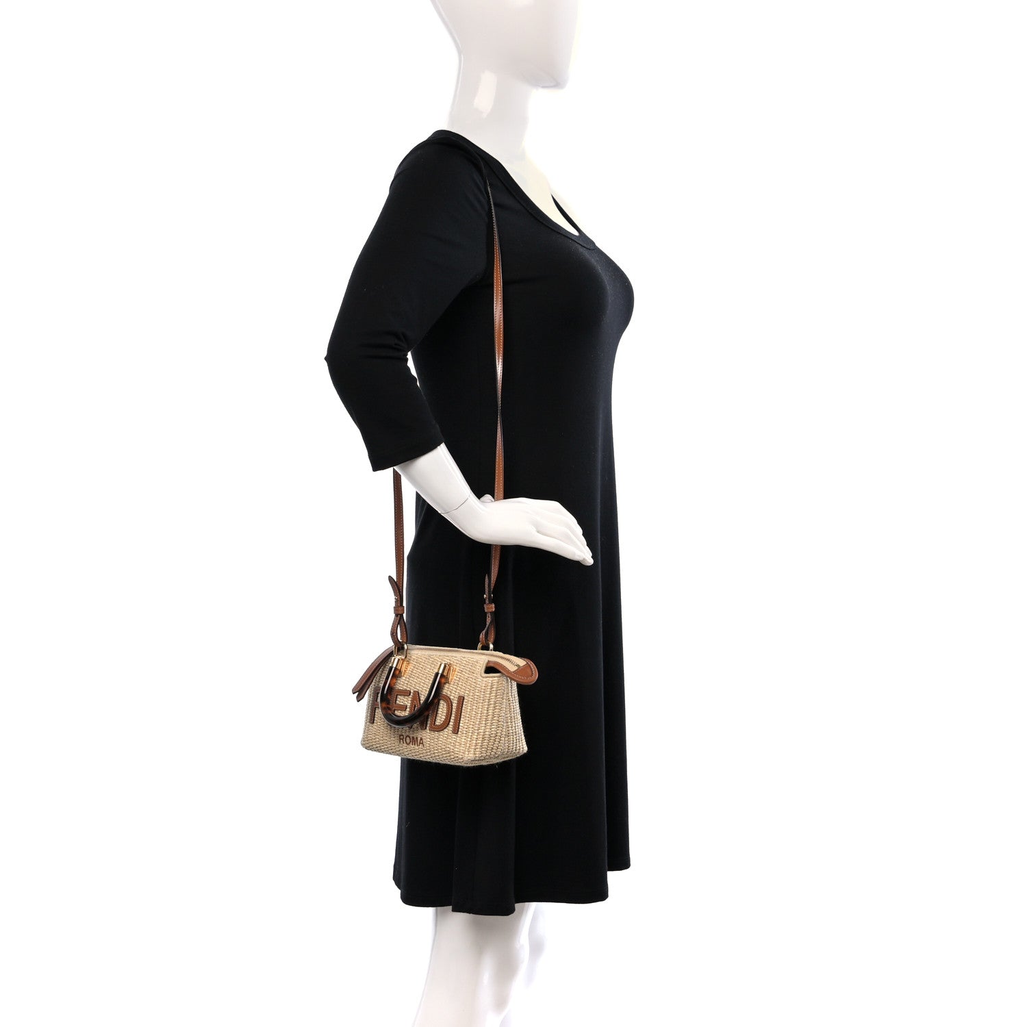 Fendi Paglia Chicco Riso Vitello King Plexiglass Logo Embroidered Mini By The Way Top Handle Boston Bag Alchemy Brandy 2 of 9