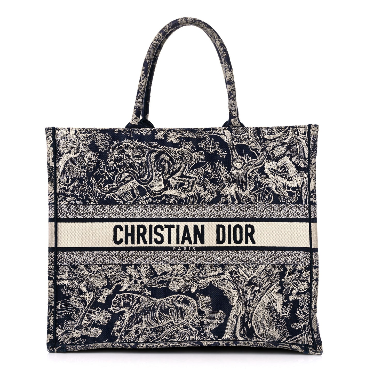 Canvas Embroidered Large Dioriviera Toile De Jouy Reverse Book Tote Blue
