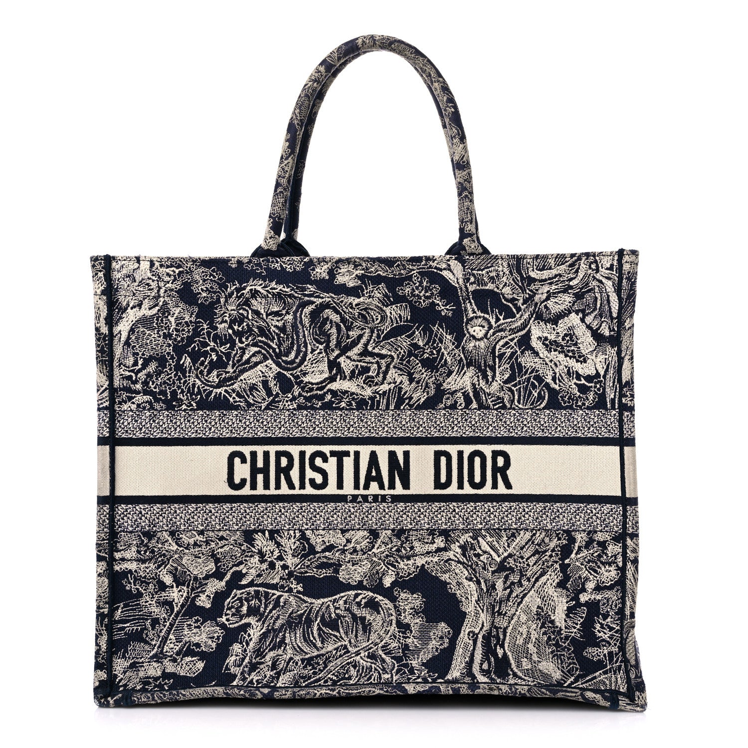 Christian Dior Canvas Embroidered Large Dioriviera Toile De Jouy Reverse Book Tote Blue 1 of 14